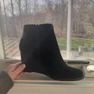 Lucky Brand black suede wedge booties